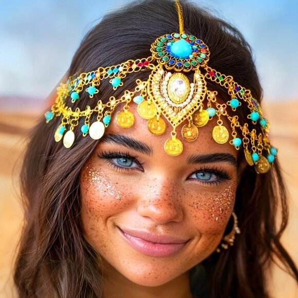 Gold Head Chain Egyptian Jewelry Women Blue Gem Noble Mysterious Accessory main image 5
